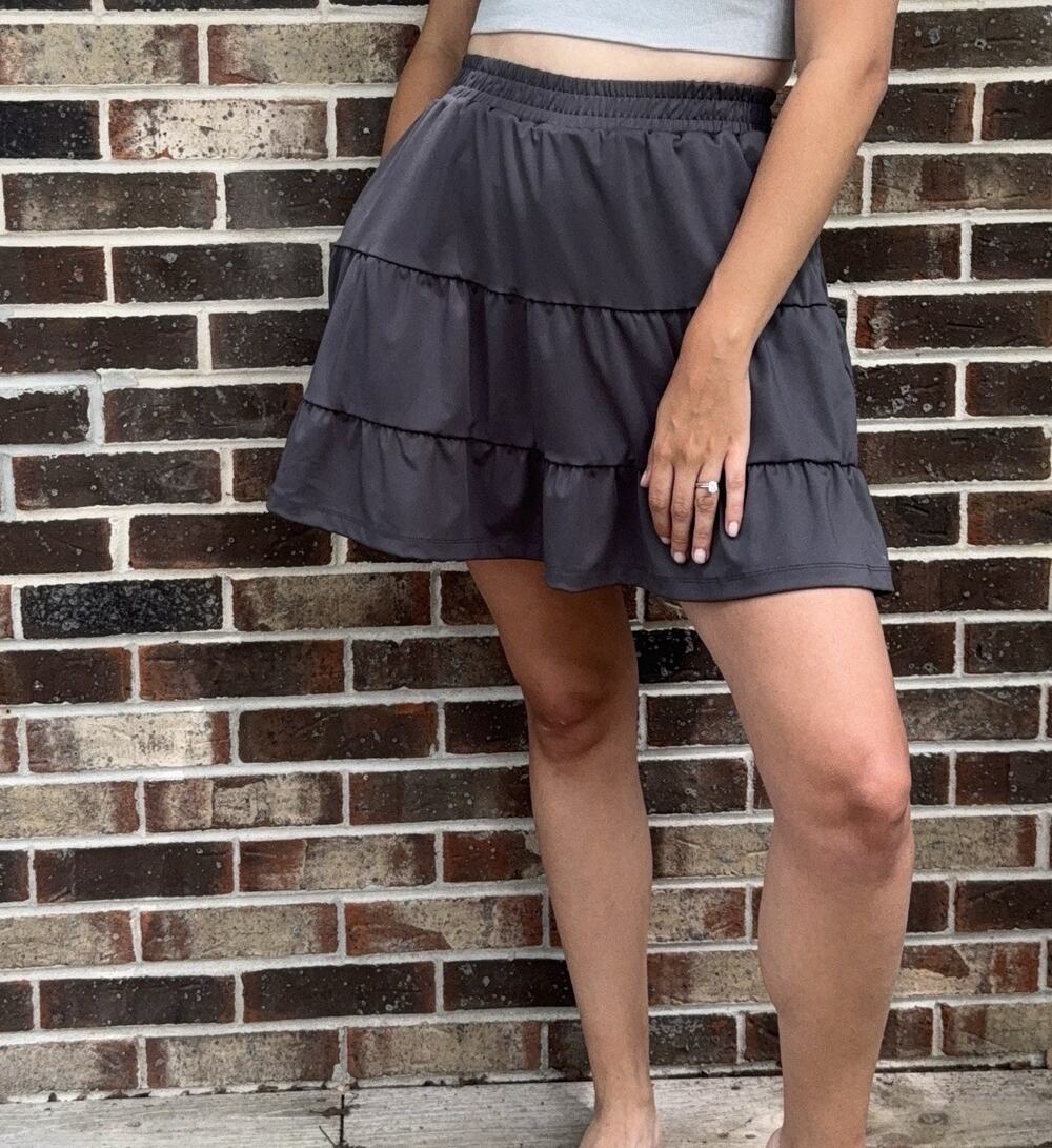 Michelle Mae Women's Gray Tiered Pull-On Skort Elastic Waist Stretch S